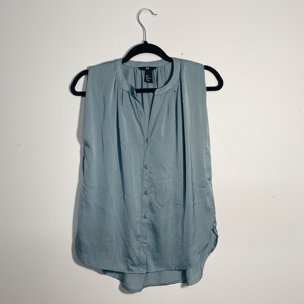 H&M blue/green silky blouse US4